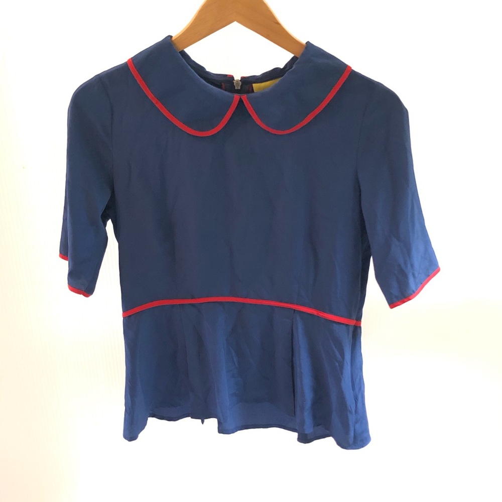 Anthro Maeve Navy & Red Blouse Small Nautical